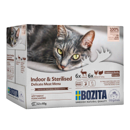 Bozita Indoor & Sterilised Multibox LIHA TÜKID KASTMES kassi täissööt 12x85g