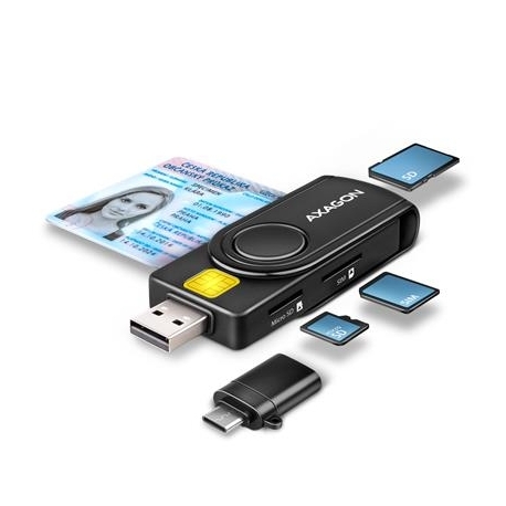 AXAGON CRE-SMP2A, USB-A, USB-C, mälukaardilugeja, must - ID-kaardilugeja