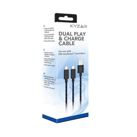 Kyzar Dual Play & Charge cable, PS5, 3m, must - USB-C kaksikkaabel