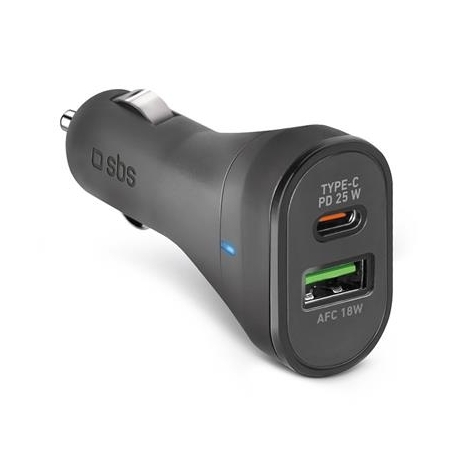 SBS, USB-A, USB-C, 25 W, must - Autolaadija