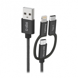 SBS USB / Micro USB, USB-C, Lightning, must - USB kaabel