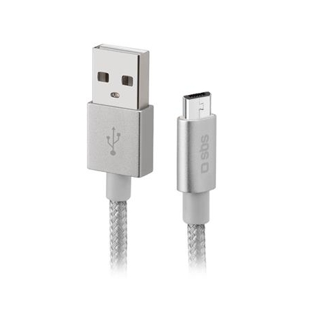 SBS Silver Metal Braided, USB-A - Micro USB, hõbe - Kaabel