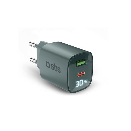 SBS LCD Wall Charger, USB-A, USB-C, LCD, 30 W, helesinine - Laadija