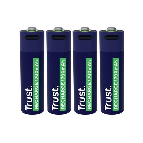 Trust USB-C rechargeable AA batteries, 4-pakk - Laetavad patareid