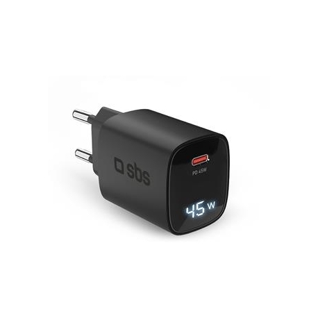 SBS LCD Wall Charger, USB-C, LCD, 45 W, must - Laadija