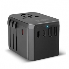 SBS GaN universal travel adapter, 70 W, must - Vooluadapter