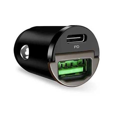 Puro Mini, USB-A, USB-C, 30 W, must - Autolaadija