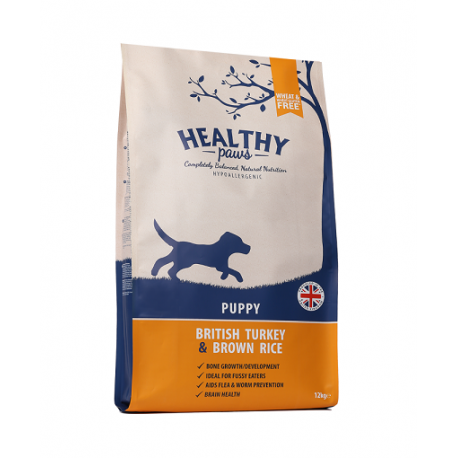 Healthy Paws puppy Briti kalkun & pruun riis koeratoit 12kg